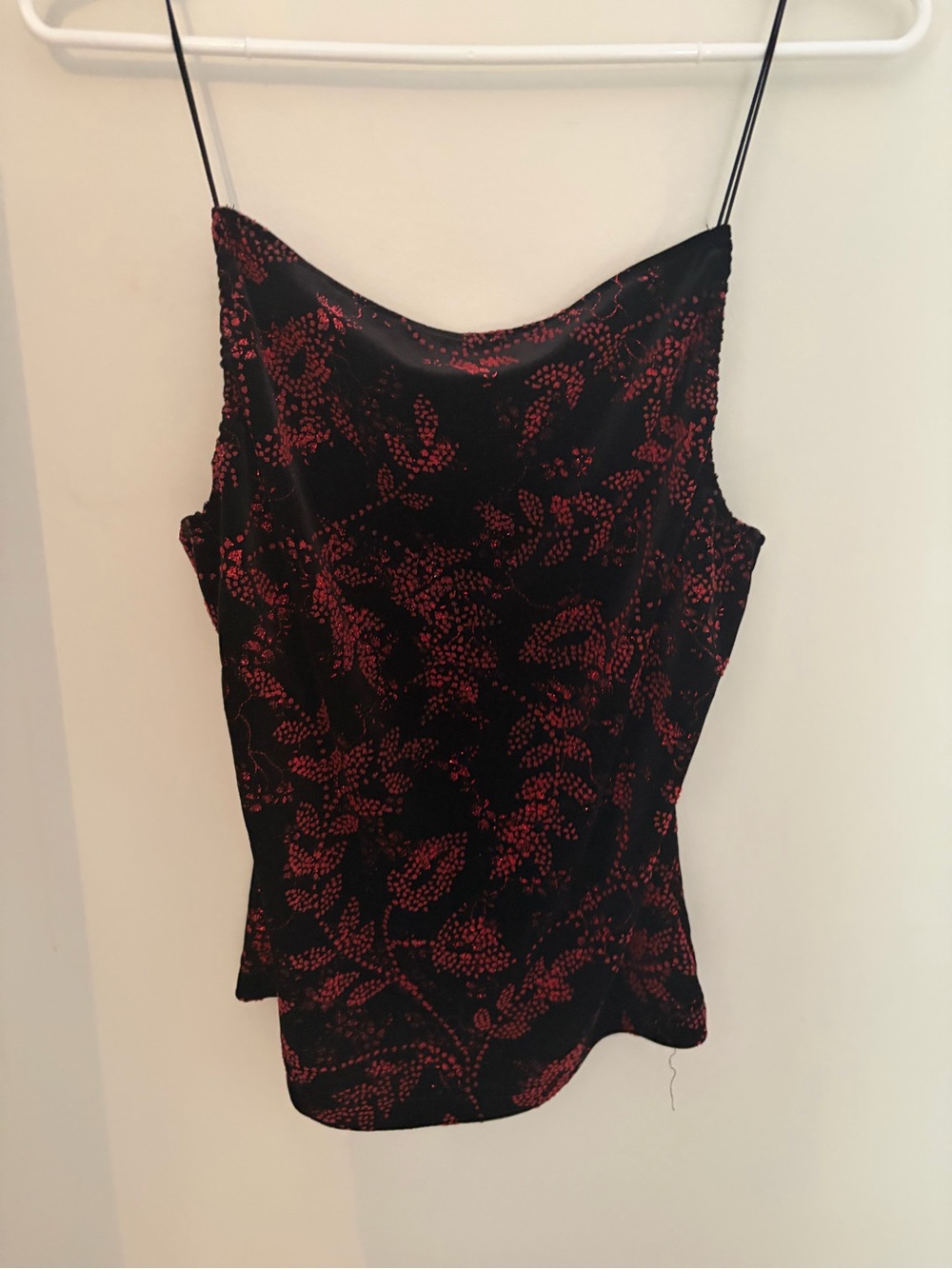XOXO Black Satin Floral Cami with Red Print